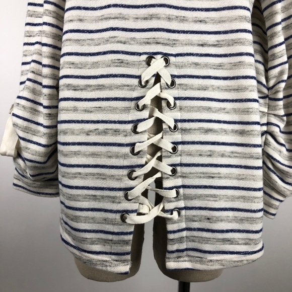 Democracy Oversized Lace Up Detail Striped Shirt - Picture 2 of 11